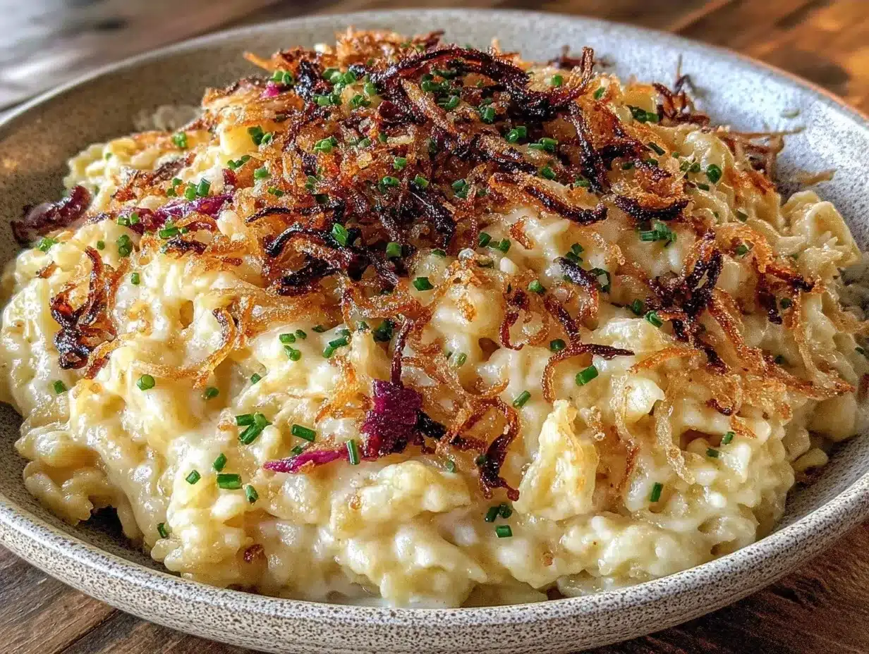 Cremige Käsespätzle mit Röstzwiebeln: Das perfekte 5pm-Abendessen 4 Cremige Käsespätzle mit Röstzwiebeln preparation steps