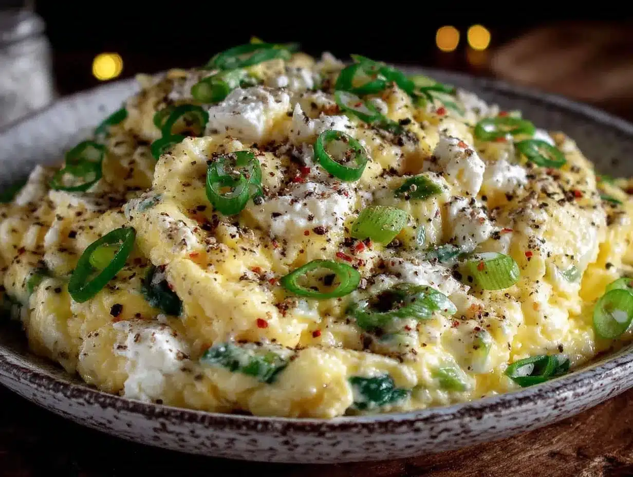 Cremiges Rührei: 5min Snacks für stressige Abende 4 Cremiges Rührei mit Frühlingszwiebeln und Käse preparation steps