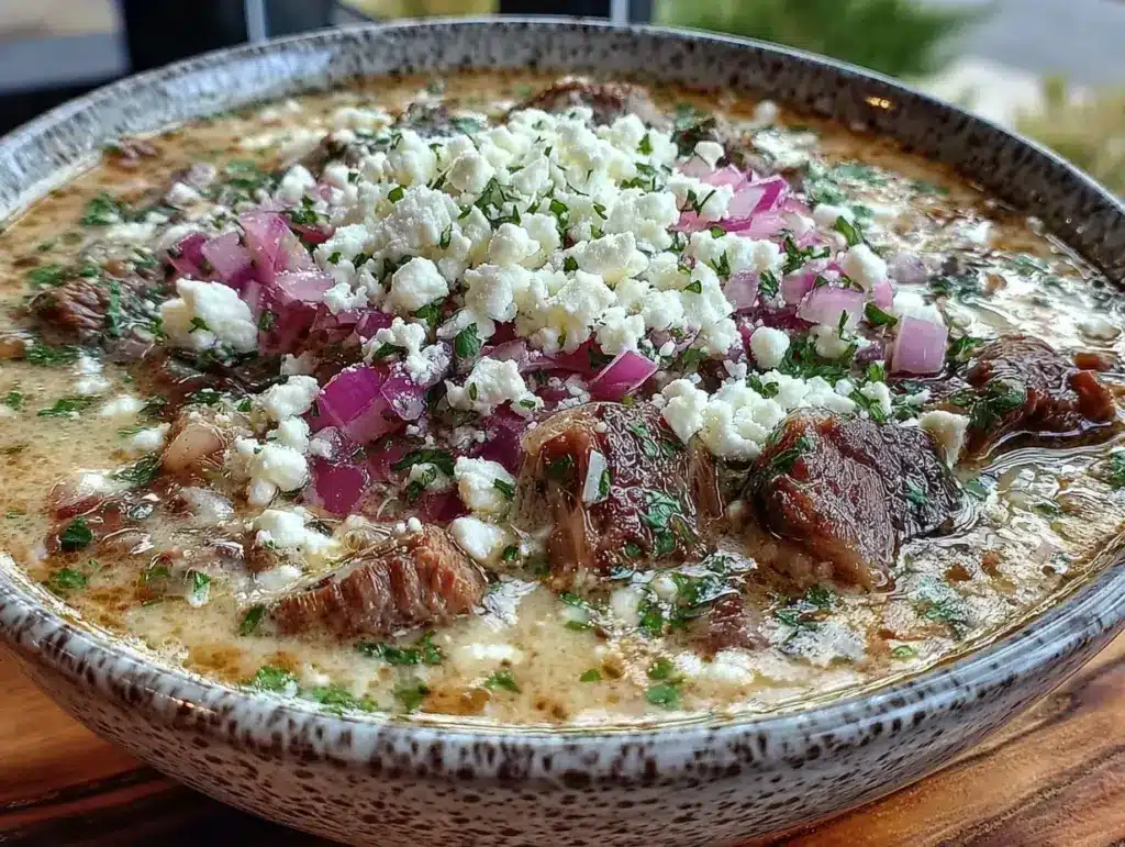 Griechische Gyrossuppe mit Feta - featured image