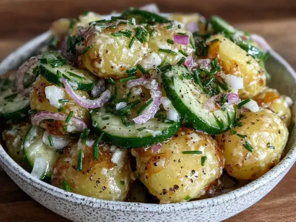knackiger Kartoffelsalat mit Gurken - featured image