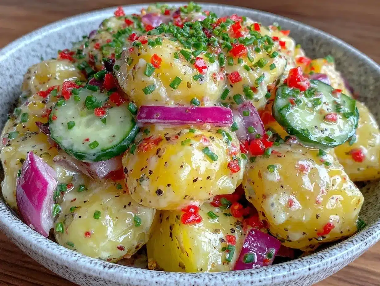 Knackiger Kartoffelsalat: 20 Min. für die 5pm-Retter 4 knackiger Kartoffelsalat mit Gurken preparation steps