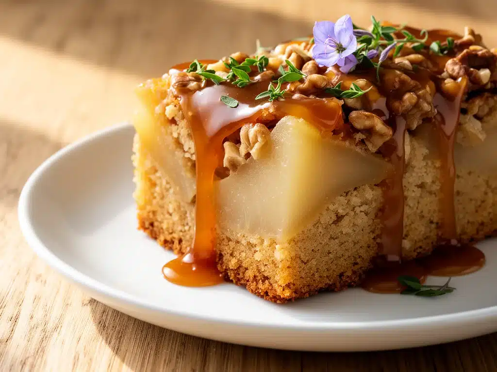 Erntedank Birnen-Walnuss-Kuchen mit Karamell - featured image