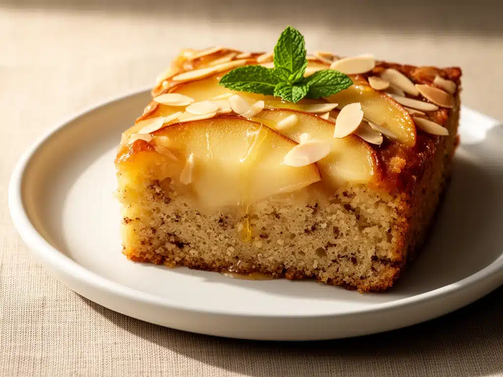 Saftiger Erntedank Birnenkuchen mit Mandeln - featured image