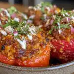 Saftige Ofen-Paprika mit Hackfleisch und Reis - featured image