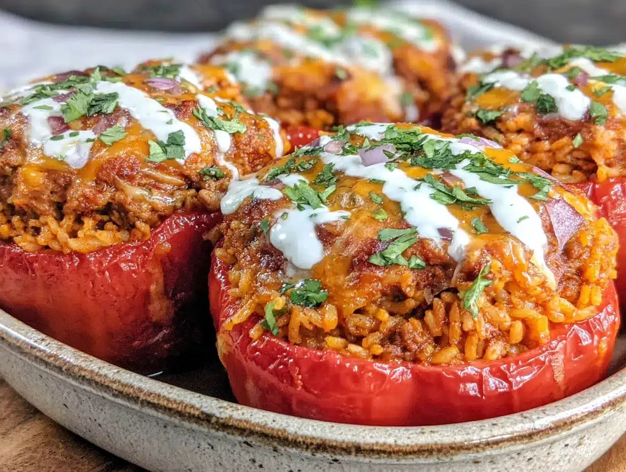 Saftige Ofen-Paprika mit Hackfleisch & Reis: 5 Schritt-Party-Rezept 4 Saftige Ofen-Paprika mit Hackfleisch und Reis preparation steps